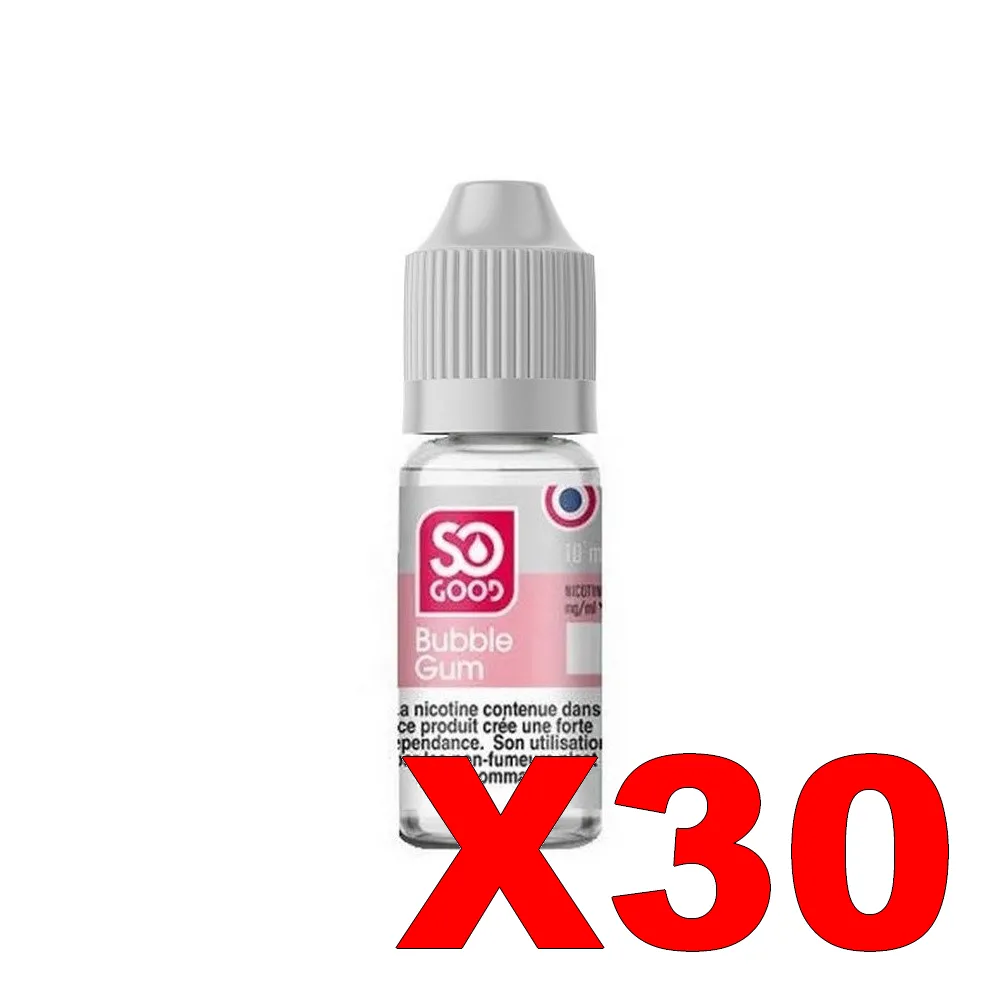 E-LIQUIDE SO-GOOD 10ML 50-50 BUBBLE-GUM X30 1 E LIQUIDE SO GOOD 10ML 50 50 BUBBLE GUM X30 Taux de nicotine 0