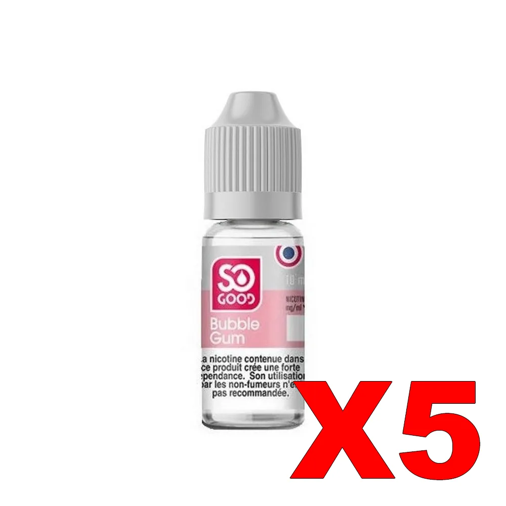 E-LIQUIDE SO-GOOD 10ML 50-50 BUBBLE-GUM X5 1 E LIQUIDE SO GOOD 10ML 50 50 BUBBLE GUM X5 Taux de nicotine 0