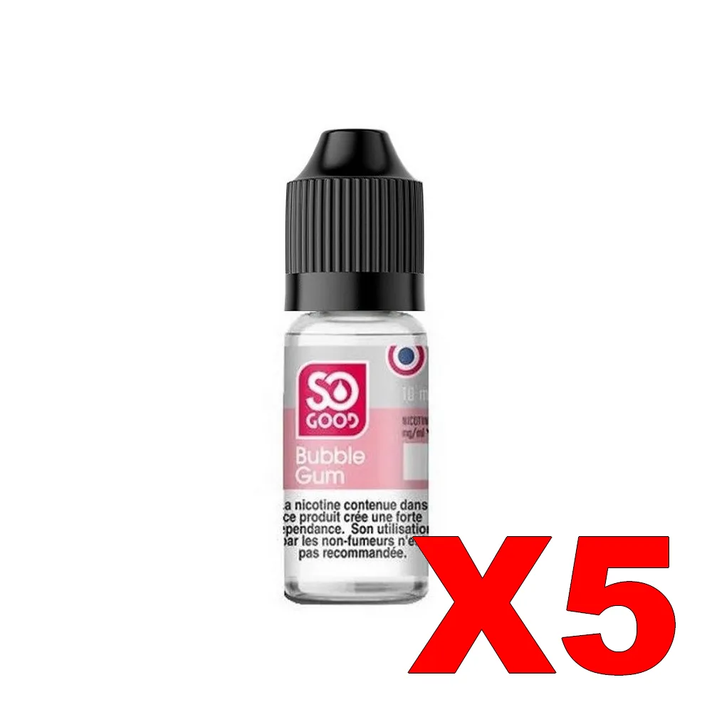 E-LIQUIDE SO-GOOD 10ML 50-50 BUBBLE-GUM X5 5 E LIQUIDE SO GOOD 10ML 50 50 BUBBLE GUM X5 Taux de nicotine 16