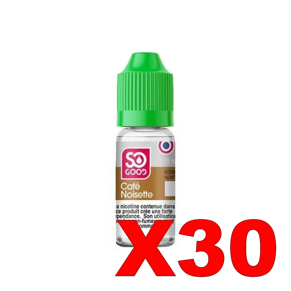 E-LIQUIDE SO-GOOD 10ML 50-50 CAFE-NOISETTE X30 2 E LIQUIDE SO GOOD 10ML 50 50 CAFE NOISETTE X30 Taux de nicotine 3
