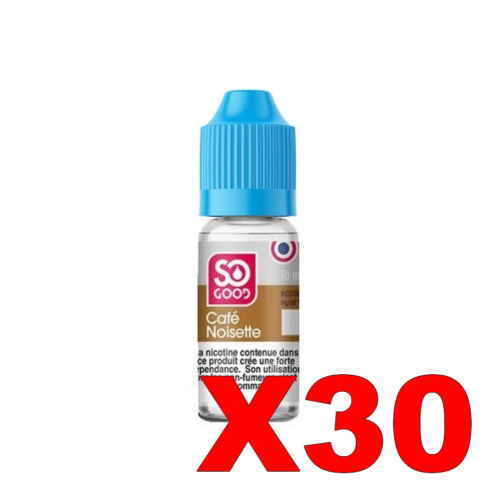 E-LIQUIDE SO-GOOD 10ML 50-50 CAFE-NOISETTE X30 3 E LIQUIDE SO GOOD 10ML 50 50 CAFE NOISETTE X30 Taux de nicotine 6