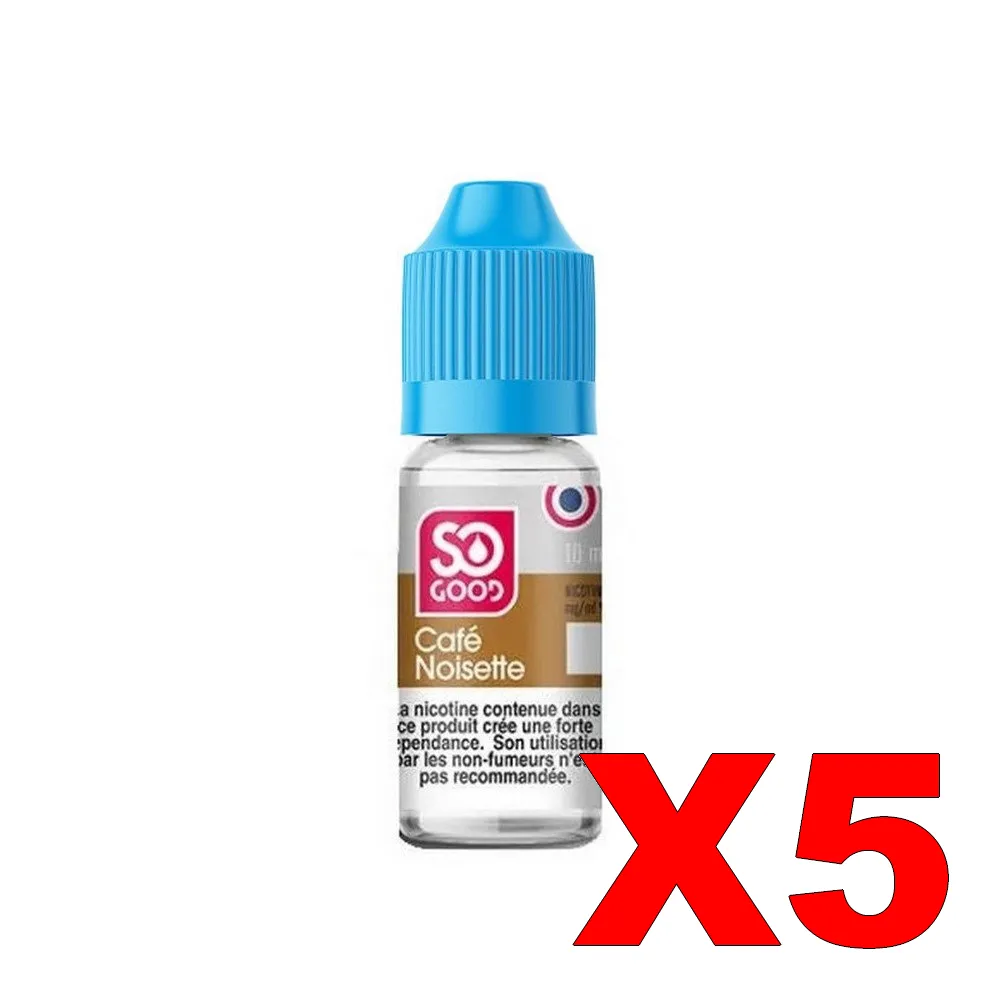 E-LIQUIDE SO-GOOD 10ML 50-50 CAFE-NOISETTE X5 3 E LIQUIDE SO GOOD 10ML 50 50 CAFE NOISETTE X5 Taux de nicotine 6