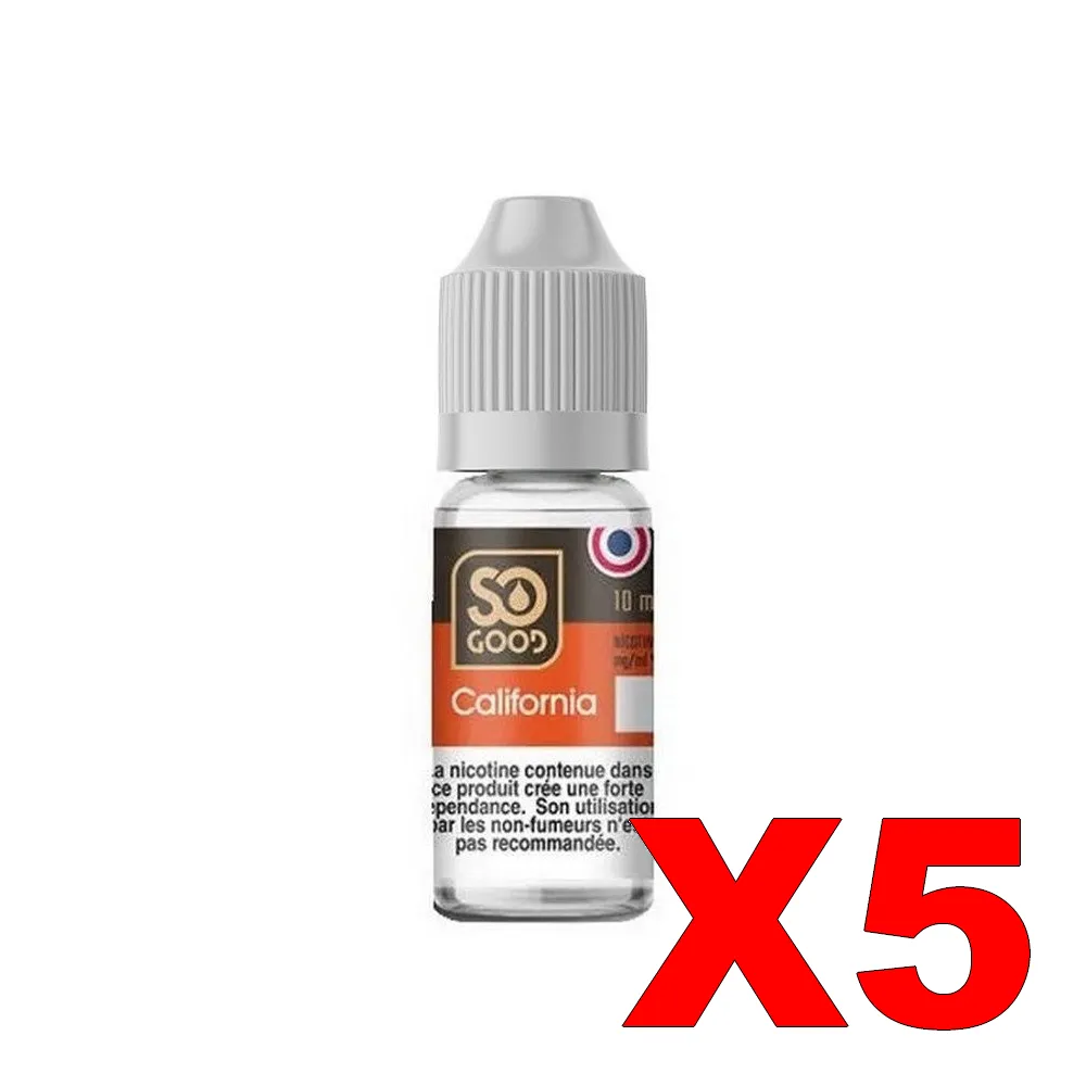 E-LIQUIDE SO-GOOD 10ML 50-50 CALIFORNIA X5 1 E LIQUIDE SO GOOD 10ML 50 50 CALIFORNIA X5 Taux de nicotine 0