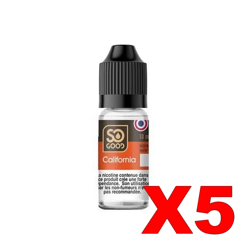 E-LIQUIDE SO-GOOD 10ML 50-50 CALIFORNIA X5 5 E LIQUIDE SO GOOD 10ML 50 50 CALIFORNIA X5 Taux de nicotine 16