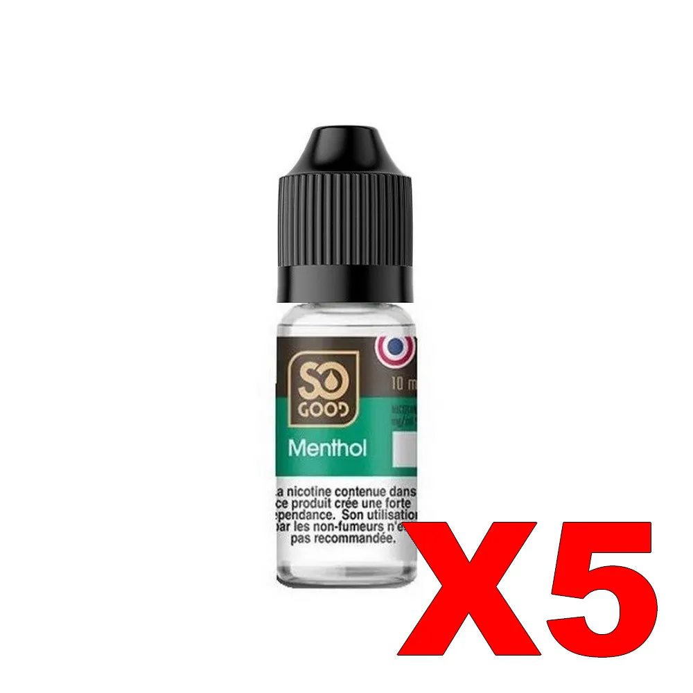 E-LIQUIDE SO-GOOD 10ML 50-50 MENTHOL X5 5 E LIQUIDE SO GOOD 10ML 50 50 MENTHOL X5 Taux de nicotine 16