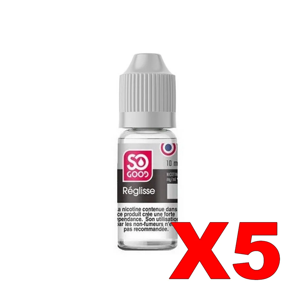 E-LIQUIDE SO-GOOD 10ML 50-50 REGLISSE X5 1 E LIQUIDE SO GOOD 10ML 50 50 REGLISSE X5 Taux de nicotine 0