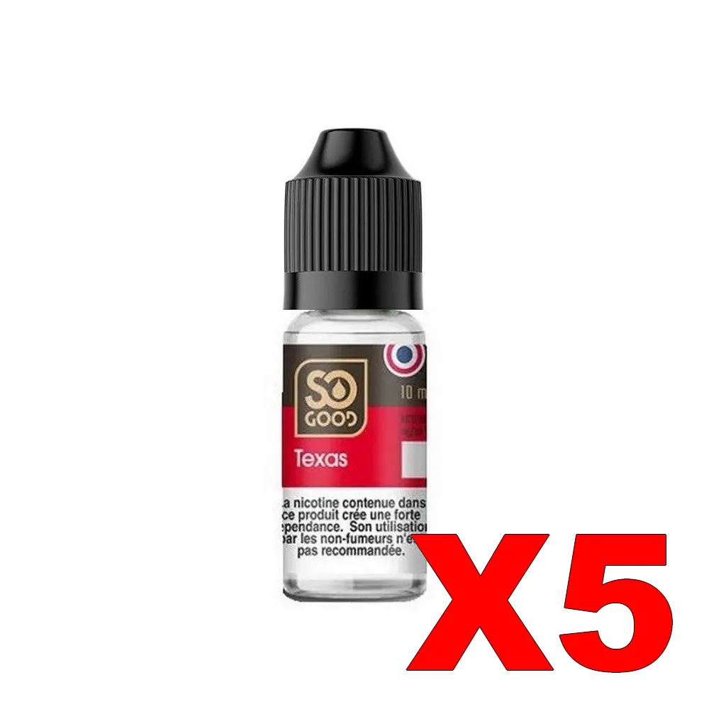 E-LIQUIDE SO-GOOD 10ML 50-50 TEXAS X5 5 E LIQUIDE SO GOOD 10ML 50 50 TEXAS X5 Taux de nicotine 16
