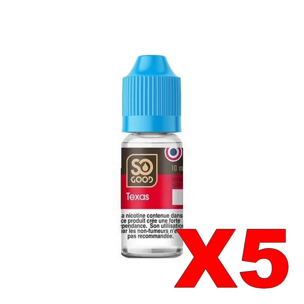 E-LIQUIDE SO-GOOD 10ML 50-50 TEXAS X5 3 E LIQUIDE SO GOOD 10ML 50 50 TEXAS X5 Taux de nicotine 6