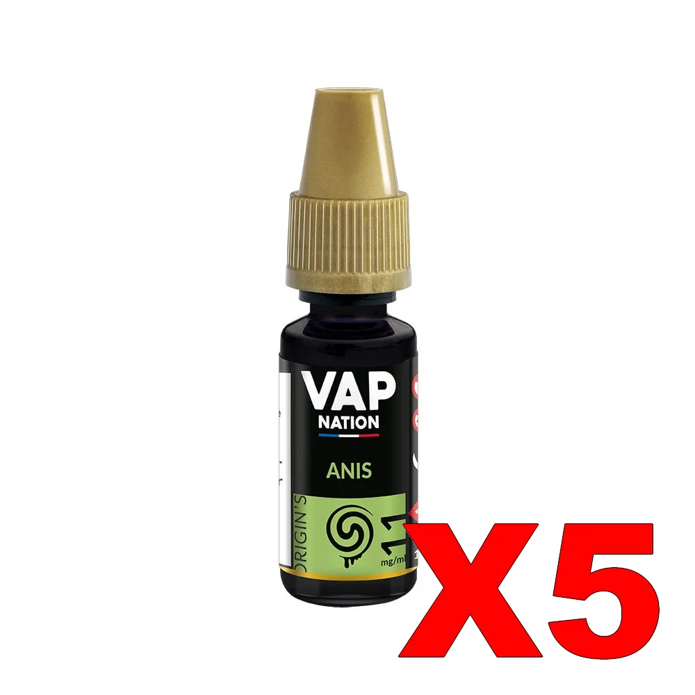 E-LIQUIDE VAP-NATION ORIGINS 10ML 50-50 ANIS X5 4 E LIQUIDE VAP NATION ORIGINS 10ML 50 50 ANIS X5 Taux de nicotine 11