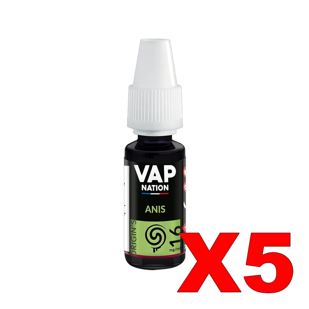 E-LIQUIDE VAP-NATION ORIGINS 10ML 50-50 ANIS X5 5 E LIQUIDE VAP NATION ORIGINS 10ML 50 50 ANIS X5 Taux de nicotine 16