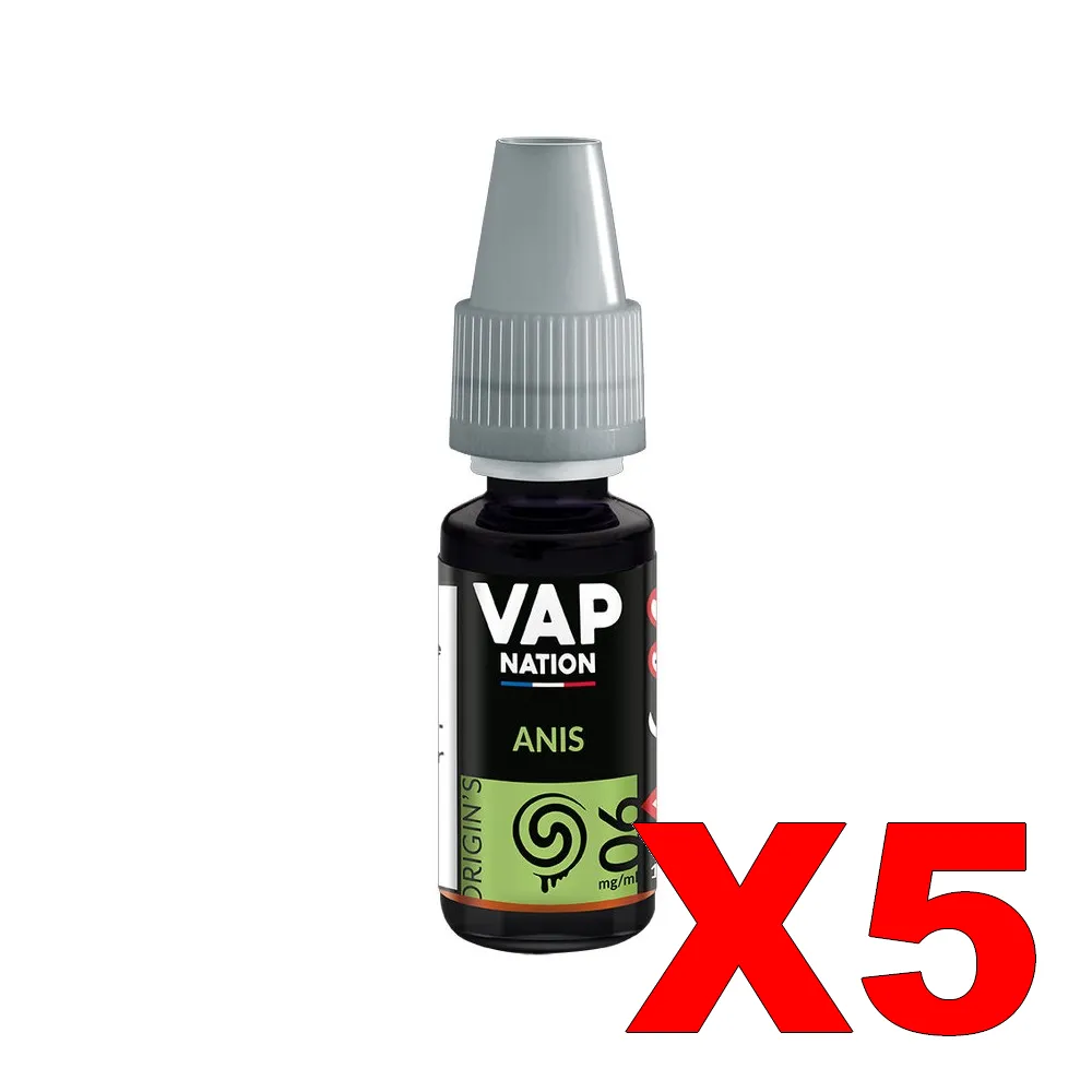 E-LIQUIDE VAP-NATION ORIGINS 10ML 50-50 ANIS X5 3 E LIQUIDE VAP NATION ORIGINS 10ML 50 50 ANIS X5 Taux de nicotine 6
