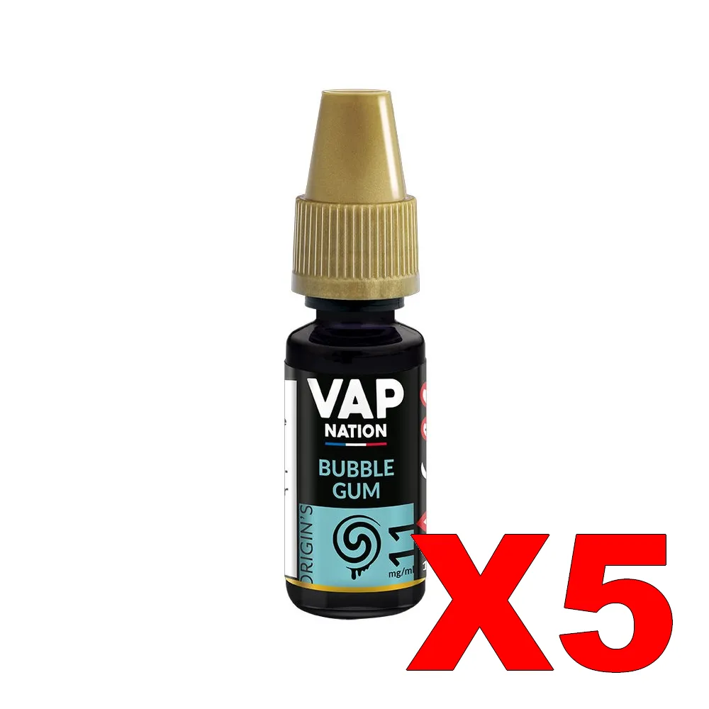 E-LIQUIDE VAP-NATION ORIGINS 10ML 50-50 BUBBLE-GUM X5 4 E LIQUIDE VAP NATION ORIGINS 10ML 50 50 BUBBLE GUM X5 Taux de nicotine 11