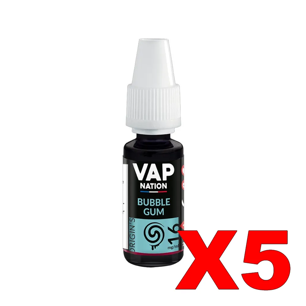 E-LIQUIDE VAP-NATION ORIGINS 10ML 50-50 BUBBLE-GUM X5 5 E LIQUIDE VAP NATION ORIGINS 10ML 50 50 BUBBLE GUM X5 Taux de nicotine 16