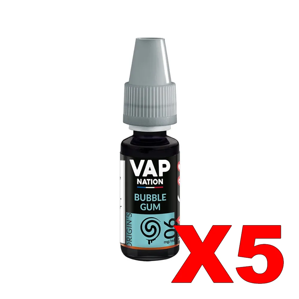 E-LIQUIDE VAP-NATION ORIGINS 10ML 50-50 BUBBLE-GUM X5 3 E LIQUIDE VAP NATION ORIGINS 10ML 50 50 BUBBLE GUM X5 Taux de nicotine 6