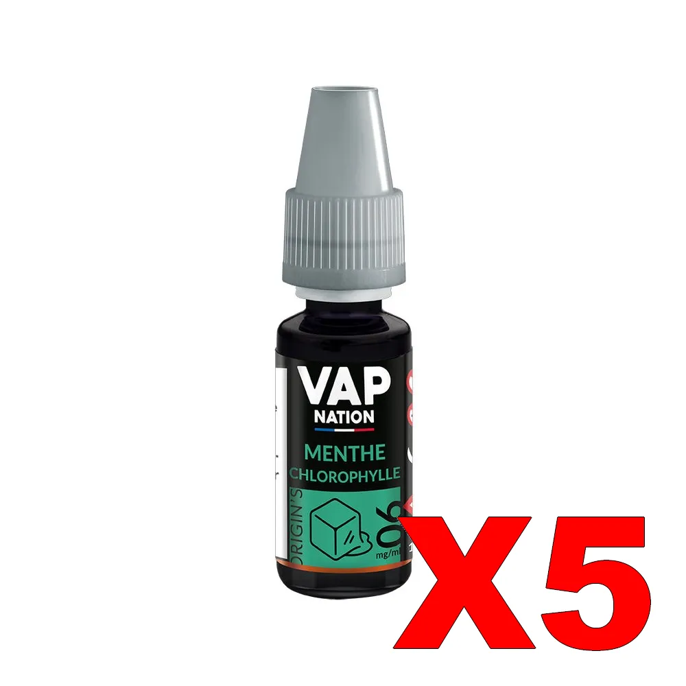 E-LIQUIDE VAP-NATION ORIGINS 10ML 50-50 MENTHE-CHLOROPHYLLE X5 3 E LIQUIDE VAP NATION ORIGINS 10ML 50 50 MENTHE CHLOROPHYLLE X5 Taux de nicotine 6