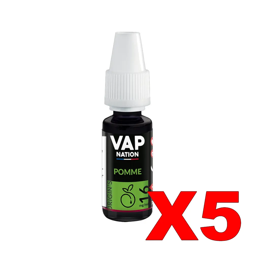 E-LIQUIDE VAP-NATION ORIGINS 10ML 50-50 POMME X5 5 E LIQUIDE VAP NATION ORIGINS 10ML 50 50 POMME X5 Taux de nicotine 16